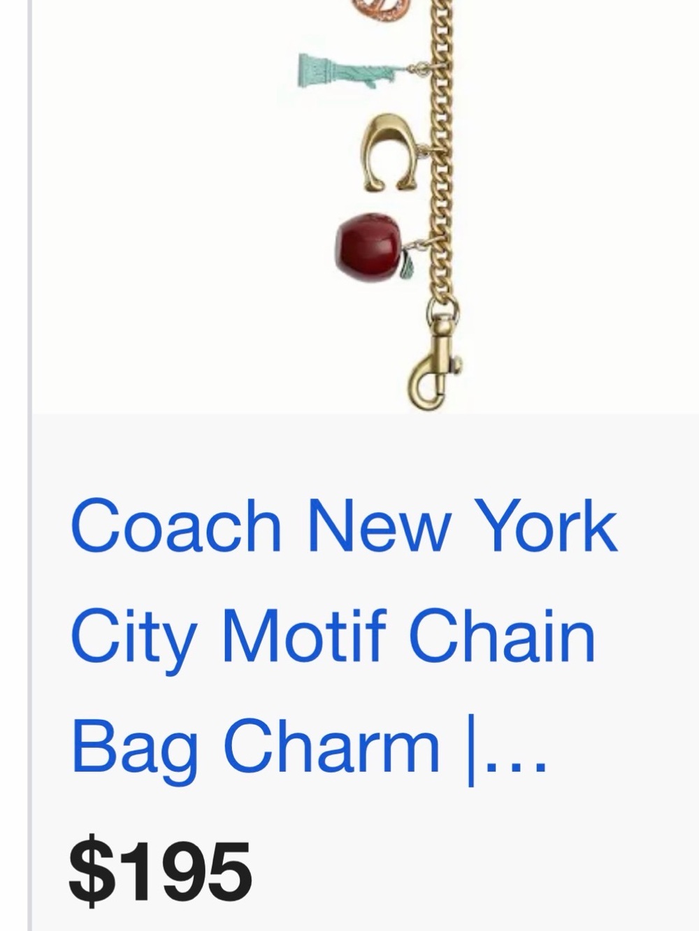 Coach New York City Motif Chain Bag Charm - Picture 4 of 4